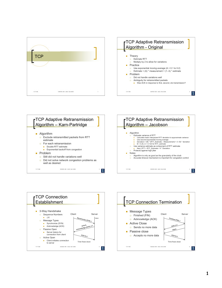 tcp adaptive retransmission algorithm original tcp