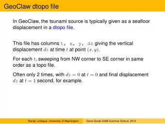 GeoClaw dtopo file  In GeoClaw, the tsunami source is typically given as a seafloor  displacement