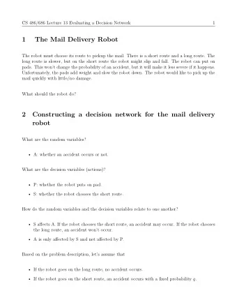 robot  1  Constructing a decision network for the mail delivery  2  What should the robot do?  mail