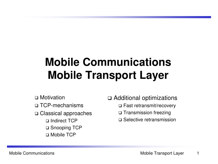 mobile communications mobile transport layer