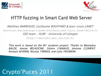 CryptoPuces 2011  Introduction  State of the art  SCWS / BIP  The HTTP protocol