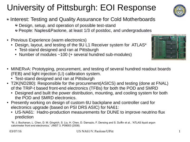 university of pittsburgh eoi response
