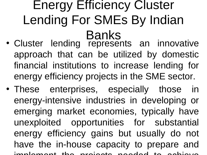 energy efficiency cluster lending for smes by indian banks