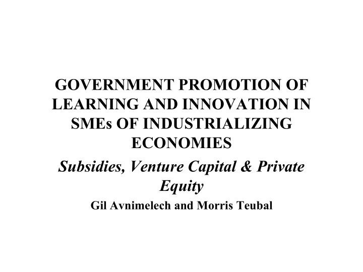 government promotion of learning and innovation in smes