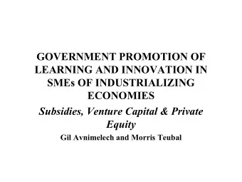 GOVERNMENT PROMOTION OF  LEARNING AND INNOVATION IN  SMEs OF INDUSTRIALIZING  ECONOMIES  Subsidies,