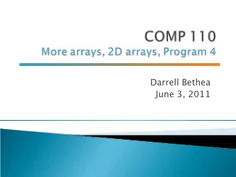 Darrell Bethea  June 3, 2011  Lab 8 solution posted  Program 4 due in 1 week  Final exam