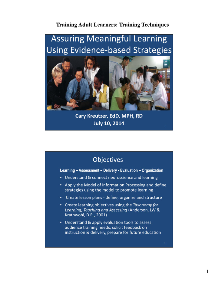 assuring meaningful learning using evidence based