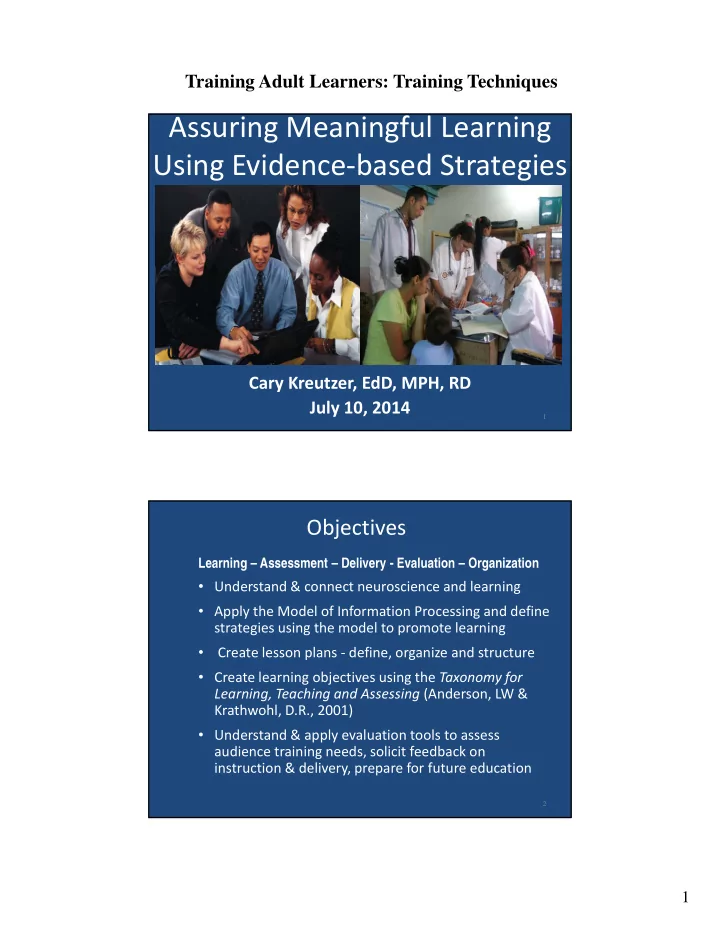assuring meaningful learning using evidence based