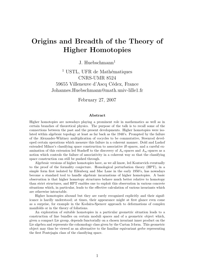 origins and breadth of the theory of higher homotopies