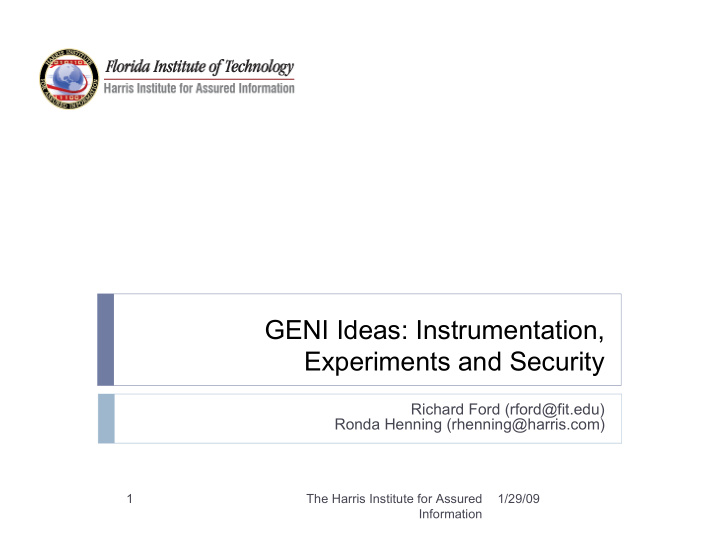 geni ideas instrumentation experiments and security