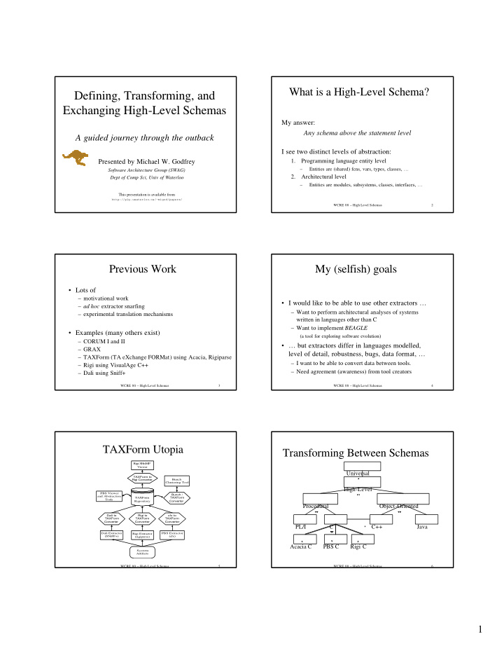 defining transforming and exchanging high level schemas