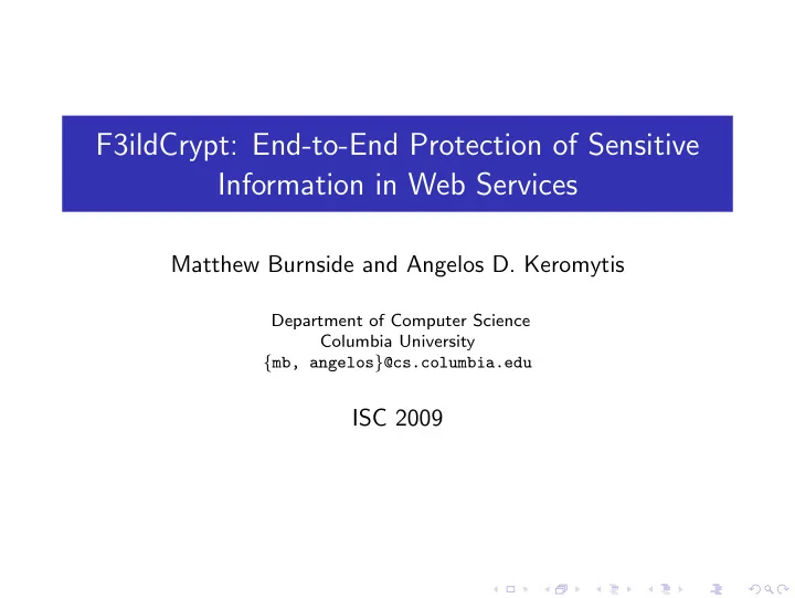 f3ildcrypt end to end protection of sensitive information