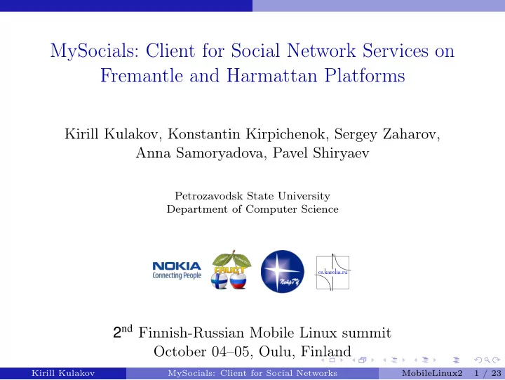 mysocials client for social network services on fremantle