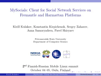 MySocials: Client for Social Network Services on  Fremantle and Harmattan Platforms  Kirill