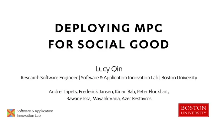 deploying mpc de for social good fo
