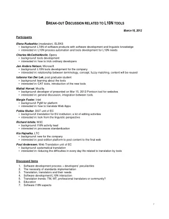 B REAK - OUT D ISCUSSION RELATED TO L10N TOOLS M ARCH 16, 2012  Participants Elena Rudeshko