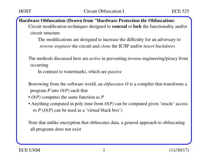 host circuit obfuscation i ece 525 hardware obfuscation