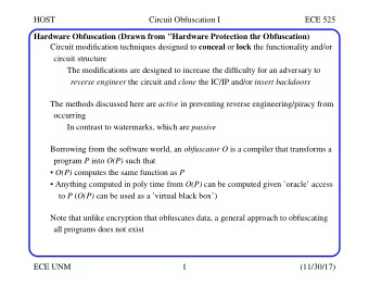 HOST  Circuit Obfuscation I  ECE 525  Hardware Obfuscation (Drawn from &quot;Hardware Protection