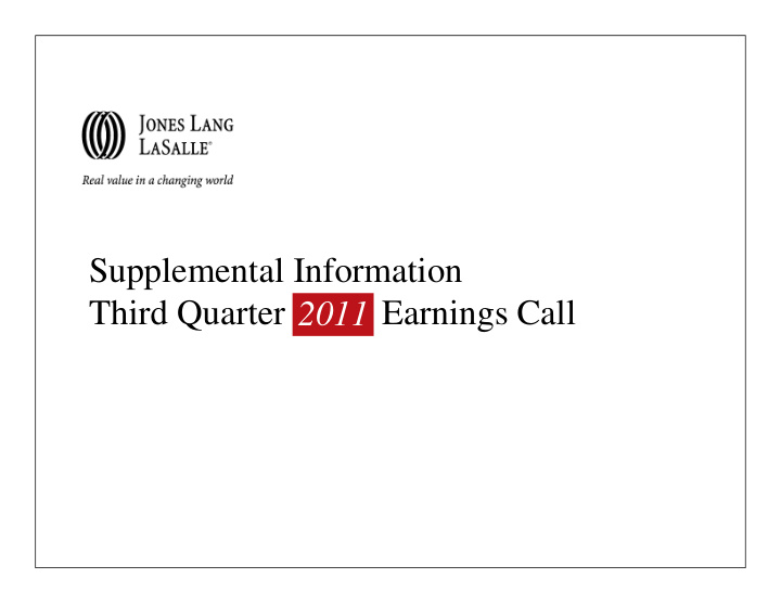 supplemental information third quarter earnings call 2011