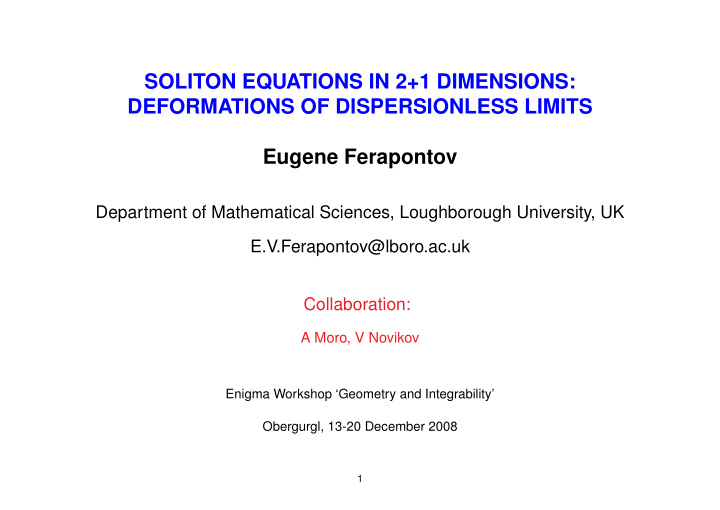 soliton equations in 2 1 dimensions deformations of
