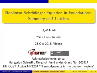 Nonlinear Schr  odinger Equation in Foundations:  Summary of 4 Catches  Lajos Di  osi  Wigner