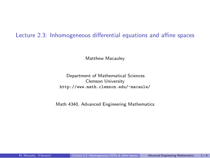 lecture 2 3 inhomogeneous differential equations and