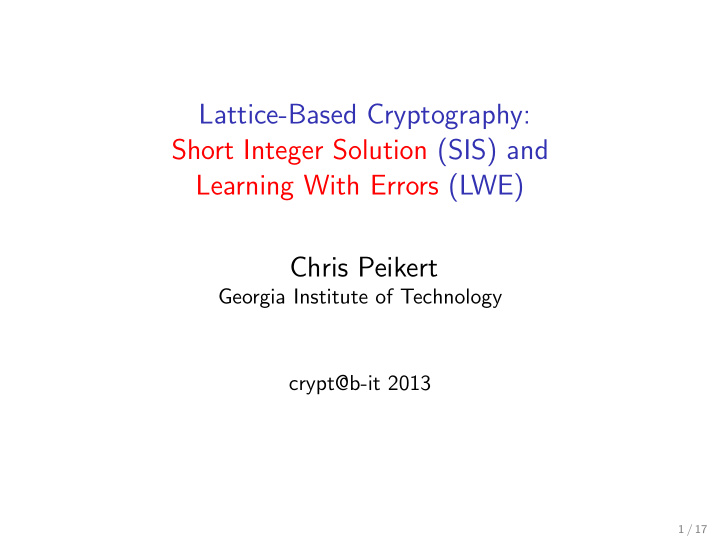 lattice based cryptography short integer solution sis and