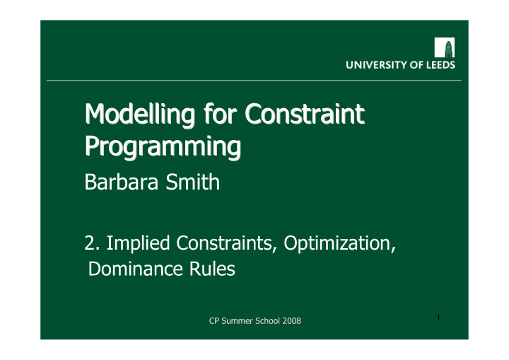 modelling for constraint modelling for constraint