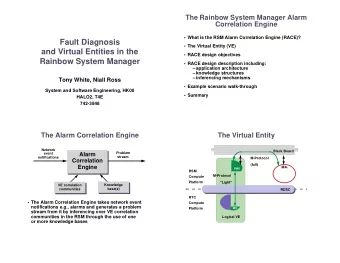 Fault Diagnosis   The Virtual Entity (VE)  and Virtual Entities in the   RACE design