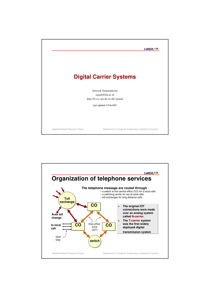 organization of telephone services