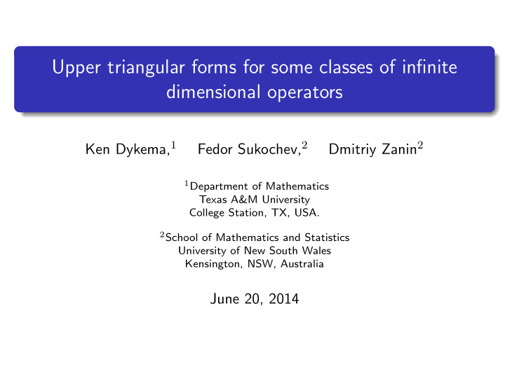 upper triangular forms for some classes of infinite