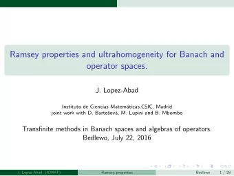 Ramsey properties and ultrahomogeneity for Banach and  operator spaces.  J. Lopez-Abad  Instituto
