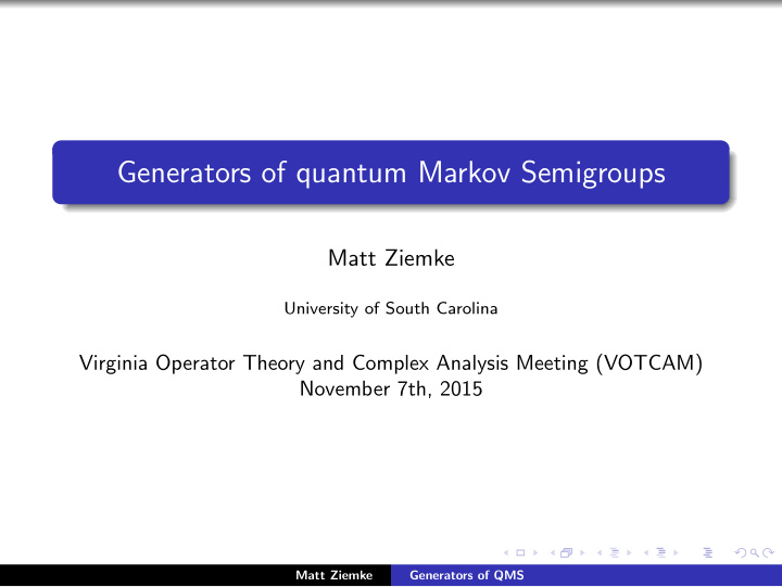 generators of quantum markov semigroups