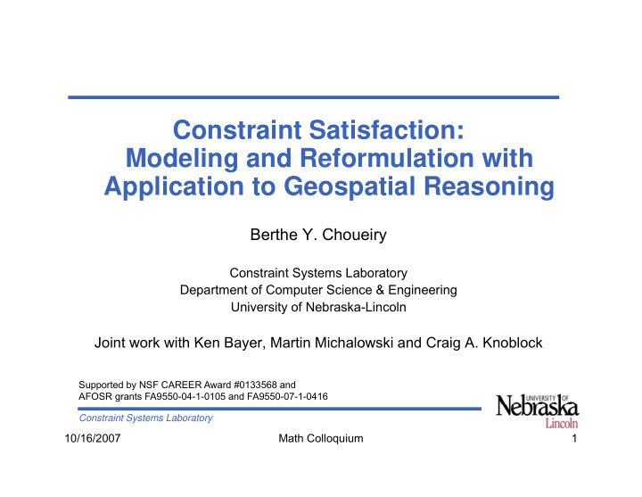 constraint satisfaction modeling and reformulation with