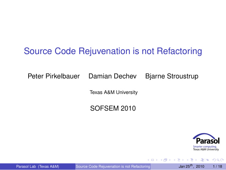 source code rejuvenation is not refactoring
