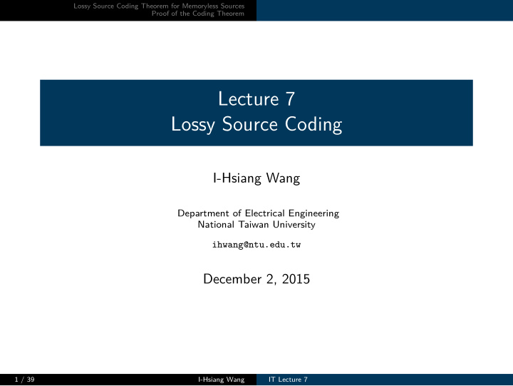 lecture 7 lossy source coding