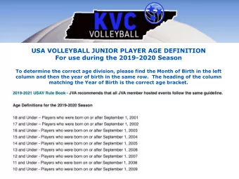 USA VOLLEYBALL JUNIOR PLAYER AGE DEFINITION  For use during the 2019-2020 Season  To determine the