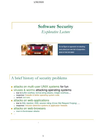 Software Security  Explorative Lecture  A brief history of security problems  attacks on
