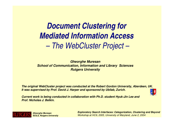 document clustering for mediated information access the