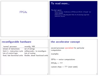 FPGAs  milliseconds+ to reconfjgure  custom chips  ??? (next week)  FPGAs  ???  GPUs