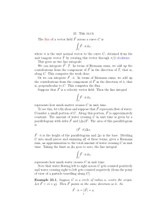 23. The flux The flux of a vector field  F across a curve C is     F   n d s,  C