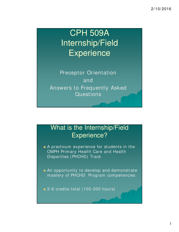 cph 509a internship field experience