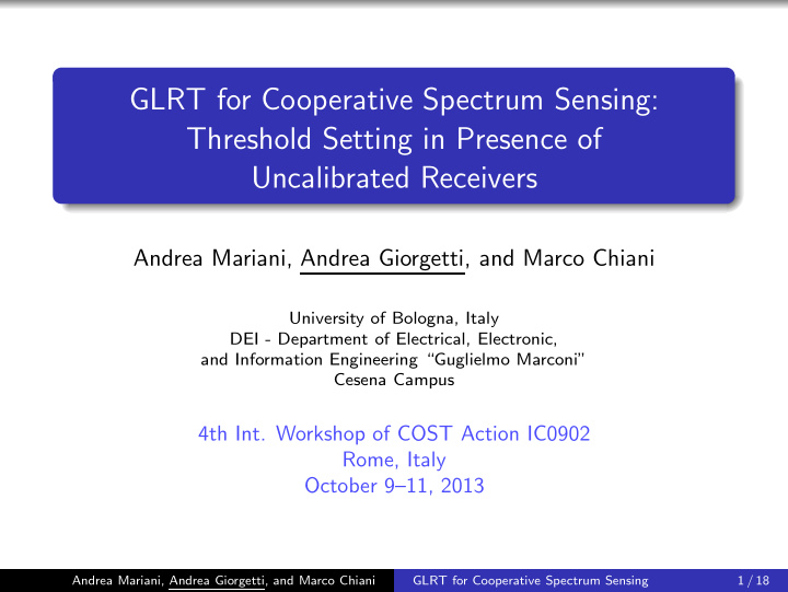 glrt for cooperative spectrum sensing threshold setting