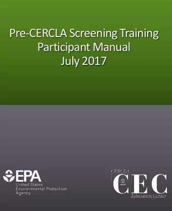 Participant Manual  July 2017  Pre-CERCLA Screening Training  Pre-CERCLA Screening Course  1
