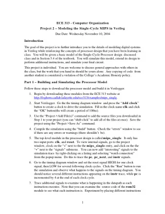 ECE 313 - Computer Organization  Project 2  Modeling the Single-Cycle MIPS in Verilog  Due Date: