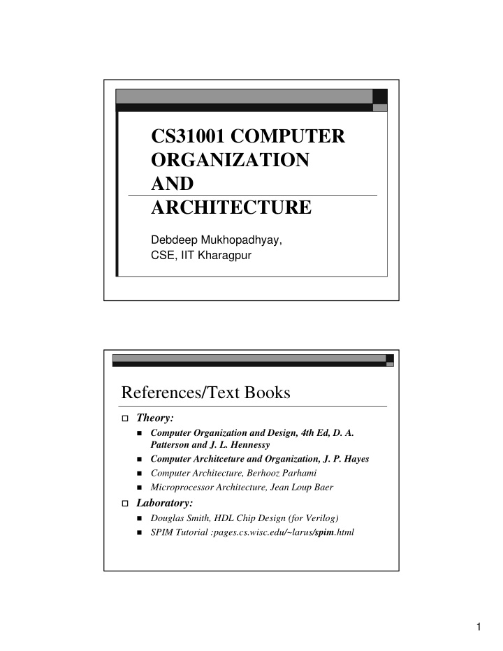 cs31001 computer organization and architecture