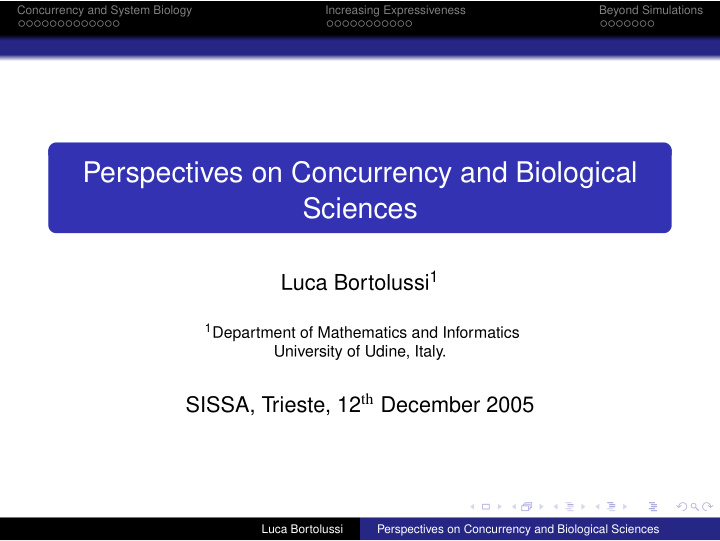 perspectives on concurrency and biological sciences