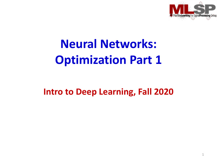 neural networks optimization part 1