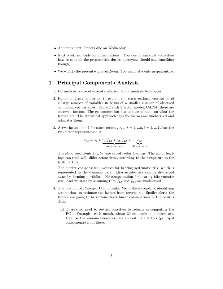 1 principal components analysis