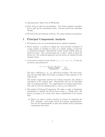 1  Principal Components Analysis  1. PC analysis is one of several statistical factor analysis